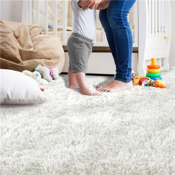 Fluffy Cream White Shag Rug 3x5 Soft Fuzzy Area Carpet Bedroom Living Room - Picture 6 of 7